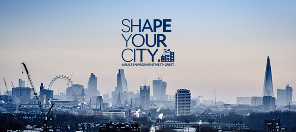 A photo of London's skyline. The Shape Your City logo sits on-top of it.